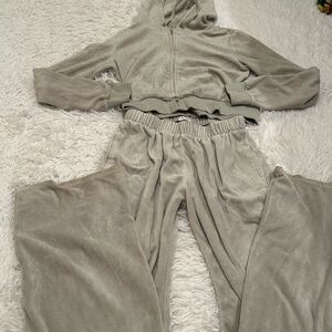 Brandy Melville Sage Green Velour Tracksuit Set
